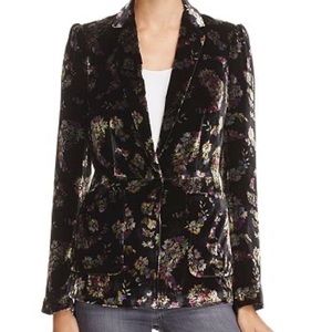 Rebecca Taylor Black Velvet Floral Fitted Blazer